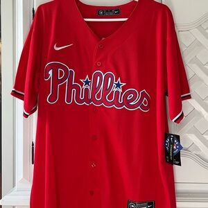 Nike Red Phillies Button-Up Baseball Jersey